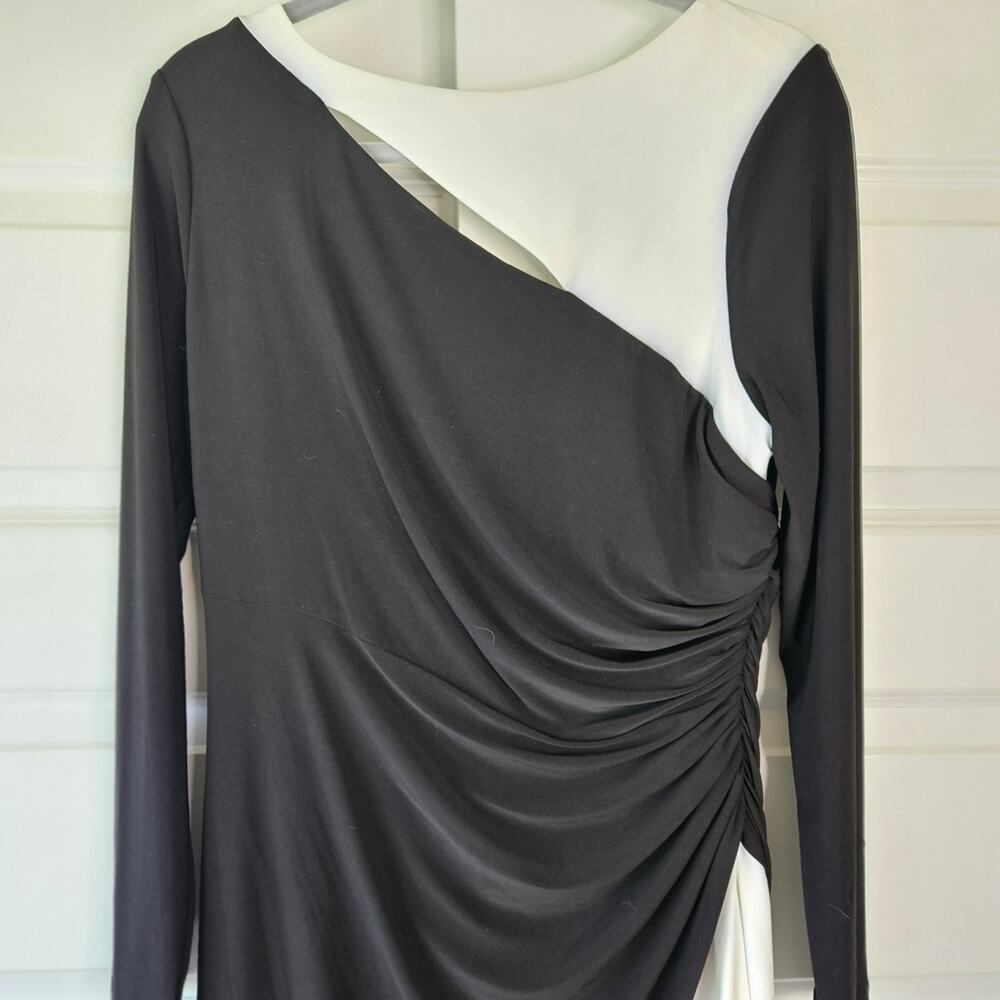 Lauren Ralph Lauren Size 14 Black White Colorblock Maxi Gown Cutout Side Slit 58 - Picture 4 of 7